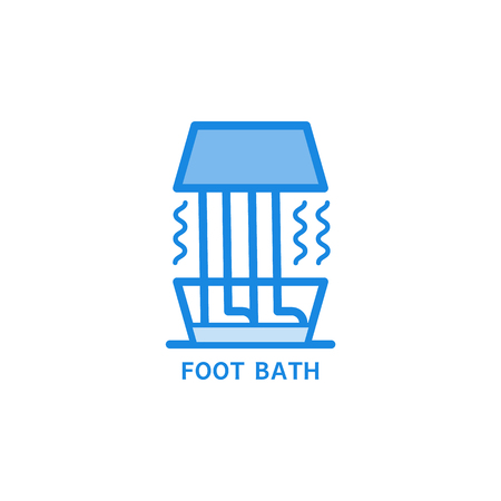 Foot bath line icon - treatment with warm water or relaxation in spa salon symbol isolated on white background. Salt or herbal therapy for healthcare and beauty concept in outline vector illustration.のイラスト素材