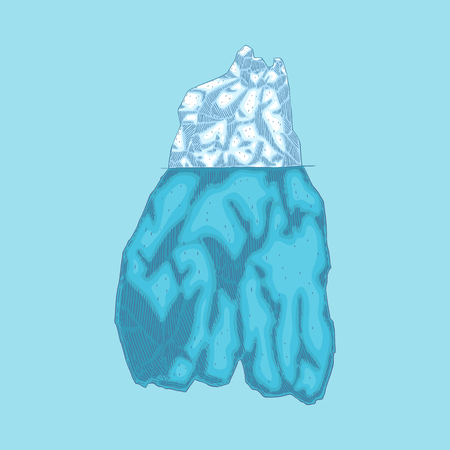 Vector iceberg hand drawn icon. Underwater glacier, polar drifting ice mountain in ocean. Arctic environment and landscape design object. Floating frozen water, ecological infographic element.のイラスト素材