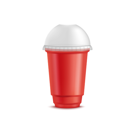 Vector Red Plastic Cup With Lid Disposable Beverage For Party Plastic Cup With Lid Disposable