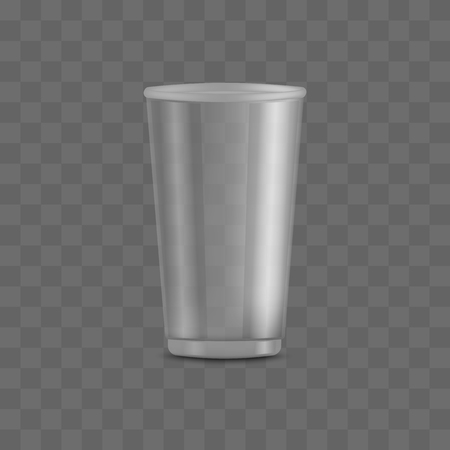 Big empty and blank clear transparent disposable plastic cup. Packing templates and mockups of realistic 3d containers for beverage, vector illustration.のイラスト素材
