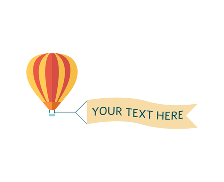 Colorful hot air balloon in the sky with advertising banner ready for your text vector illustration isolated on white background. Vintage design for invitations and cards.のイラスト素材