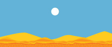 Vector abstract landscape background with blue sky with sun, yellow sand layered ground. Natural summer countryside scenery for game or application UI design.のイラスト素材