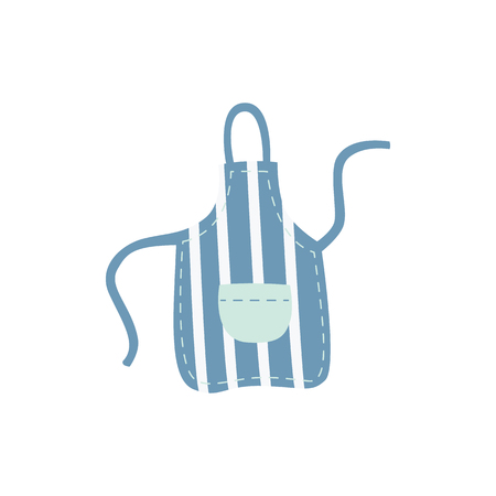 Blue kitchen stripe apron with pocket in flat cartoon style, vector illustration isolated on white background. Protective uniform or clothing for cooking, kitchen textile accessoryのイラスト素材