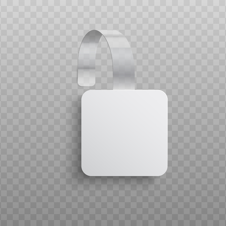 Vector illustration of realistic custom promotional advertising wobbler of square shape. White blank dangler for supermarket sale announcement isolated on transparent background.のイラスト素材