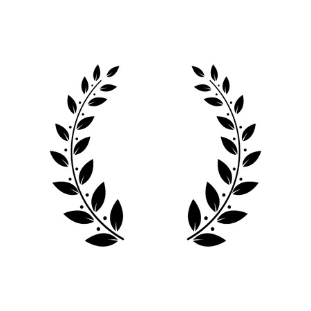 Greek laurel or olive branches wreath for winner award or leaf frame decor vector illustration isolated on white background. Heraldic element of honor and glory black icon.のイラスト素材