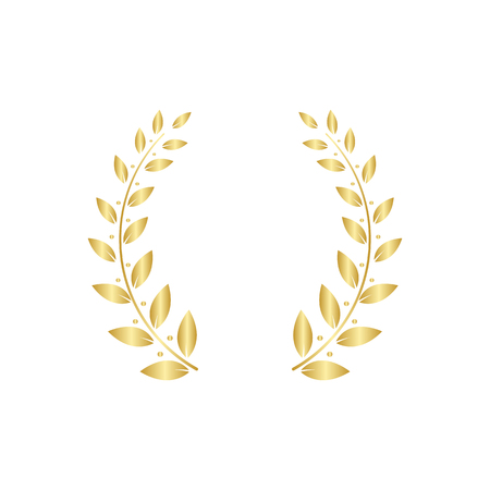 Golden Greek wreath of two laurel or olive branches for the winners and champions award ceremony vector illustration isolated on white background. Heraldic element.のイラスト素材