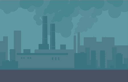 Air pollution in the city pipes of plants and factories. Building smoke, polluted urban air, toxic environment. Vector city illustration.のイラスト素材