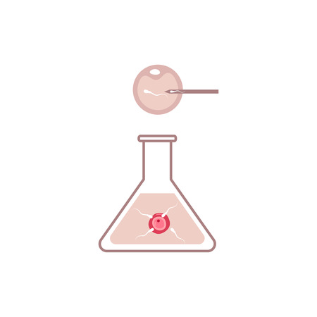 In vitro fertilization IVF ovum egg and sperm in the test tube or flask flat vector illustration isolated on white background. Artificial fertilization reproduction icon.のイラスト素材