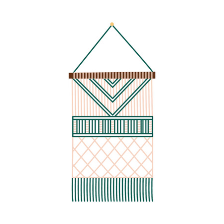 Macrame handmade decoration - art and craft hand knitted design with knots and fringe, beige and...