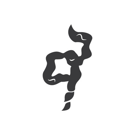 Black cigarette smoke cloud vector illustration isolated on white background. Spiral curve silhouette for cartoon style comic fog or smell shape trail, simple icon concept.のイラスト素材
