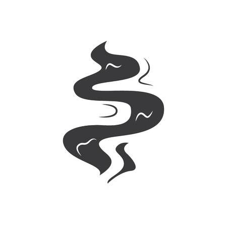 Black spiral smoke cloud silhouette. Fire smog symbol, simple shape design with fume curve, motion for for air pollution or smell, isolated flat vector illustration on white backgroundのイラスト素材