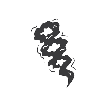 Black smoke cloud in spiral shape, fire smog sign with abstract fire trail stream, fog symbol for cartoon comic style texture, simple funny icon - vector illustration isolated on white backgroundのイラスト素材