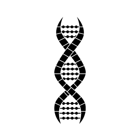 DNA molecule strand, science icon black on white background, simple cartoon design of spiral shape for chromosome medicine research and biology symbol, isolated flat vector illustrationのイラスト素材