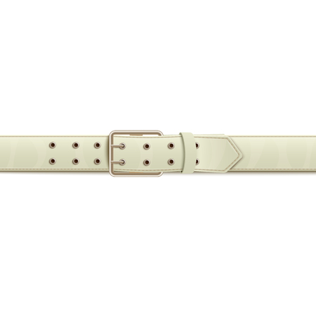 White buttoned to classic silver metal buckle wide belt or waistband with two lines of holes realistic vector illustration isolated on white background fashion element.のイラスト素材