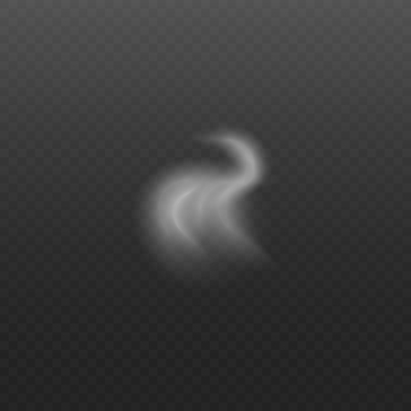 Realistic steam smoke isolated on transparent background. White fog effect in abstract curve shape with dynamic motion, light vapor mist trail vector illustrationのイラスト素材