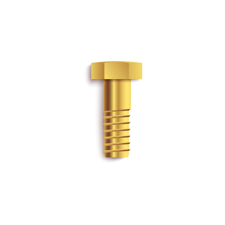 Short bolt or screw fittings 3d element realistic vector illustration isolated on white background. Golden yellow metal detail for industrial and repair design.のイラスト素材