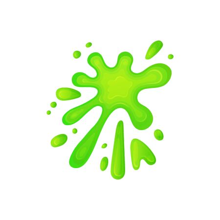 Dynamic splatter of green slime liquid, abstract splat shape of acid color gooey substance blob isolated on white background, cartoon mucus dribble with jelly texture - vector illustration