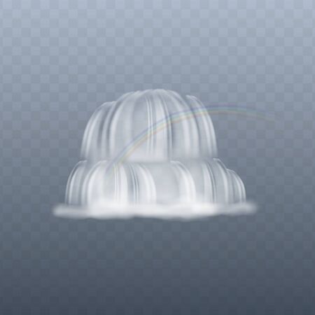 Isolated waterfall with rainbow, realistic flowing water splash white on transparent background, clear liquid streams in motion - vector illustrationのイラスト素材