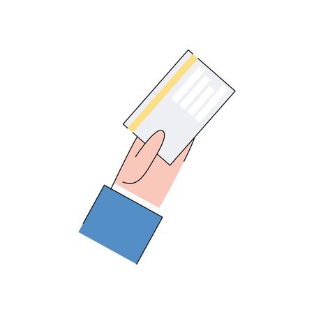 Vector business man hand in suit holding credit card icon. Symbol of cash money, banking, finance business and investment. Isolated illustrationのイラスト素材
