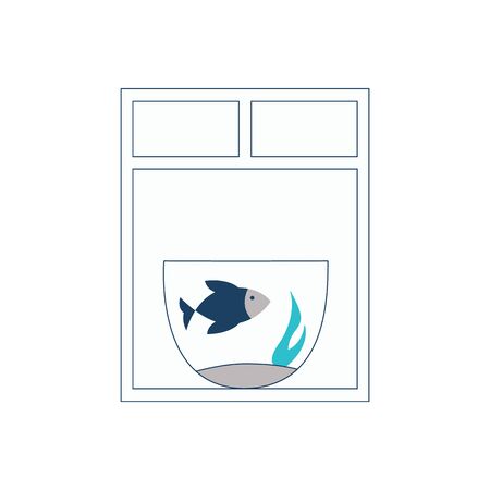 Aquarium with a floating blue fish is at the window- vector illustration.のイラスト素材