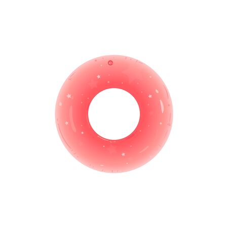 Inflatable rubber swimming ring or glossy toy in a shape of pink donut cartoon vector illustration isolated on white background. Water lifesaving accessory for pool.のイラスト素材