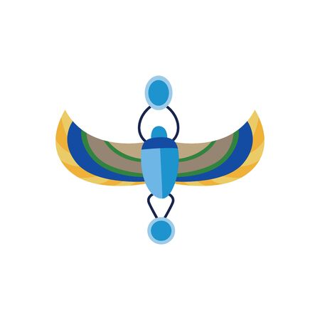 Scarab an ancient Egypt symbol in lazur blue and gold colors flat vector illustration isolated on white background. Egyptian religious ancient bug or beetle sign.のイラスト素材