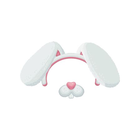 Cartoon easter bunny or rabbit mask details vector illustration isolated on white background. Funny animal ears on headband and mouth assets for photo decoration.のイラスト素材