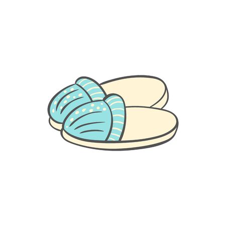 Cute slippers doodle isolated on white background, simple drawing of a blue pair of cozy domestic footwear in hand drawn sketch style - vector illustrationのイラスト素材
