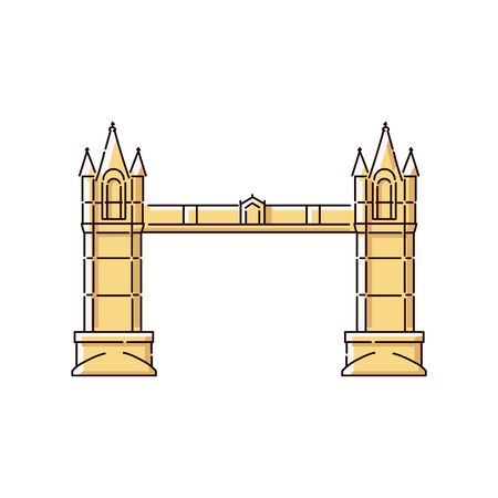 Tower Bridge flat icon - historic architecture landmark of London, United Kingdom. Famous England tourist attraction and thames connection road - isolated vector illustrationのイラスト素材
