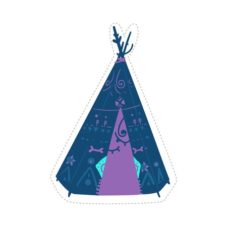 Ethnic blue and purple wigwam drawing isolated on white backgroundのイラスト素材