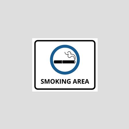 Notice of smoking area with cigarette icon in blue frame and permitting inscription vector illustration isolated on white background. Symbol for tobacco allowed zone.のイラスト素材