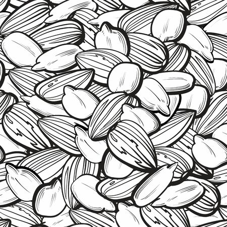 Black and white nut and seed seamless patternのイラスト素材