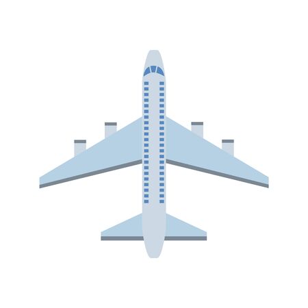 Blue passenger airplane object or icon to place in aviation and travel projects and presentations. Aircraft transport flat vector illustration isolated on background.のイラスト素材