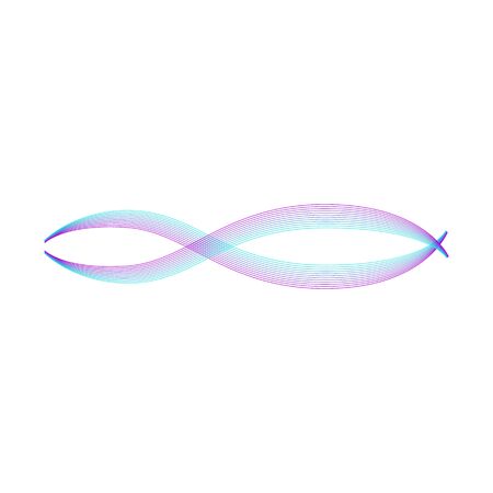Blue and purple sound amplitude waveform with wavy colorful lines isolated on white background, music equaliser effect symbol for digital audio manipulation, vector illustrationのイラスト素材