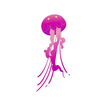 Wildlife aquatic element design the beautiful jellyfish swimming in the sea. Undersea dangerous creature, cartoon vector illustration isolated on white background.のイラスト素材