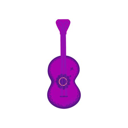 Beautiful neon purple mexican or country music guitar decorated with flourish ornateのイラスト素材