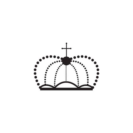 Emperor crown icon with curved dotted lines and cross symbol on top isolated on white background - flat cartoon silhouette of king or queen headdress. Vector illustration.のイラスト素材