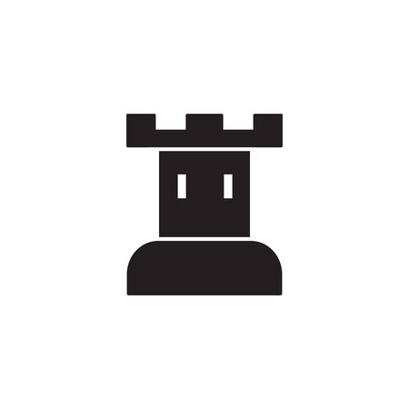 Black castle tower silhouette icon isolated on white background - simple fortress building element with medieval architecture style. Flat vector illustration.のイラスト素材