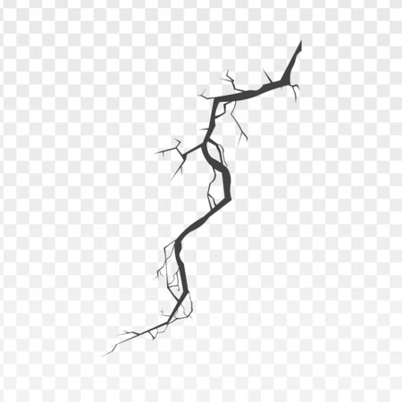 Black surface crack line - broken ground or cracked wall effect isolated on transparent background. Lightning shape fracture - flat vector illustration.