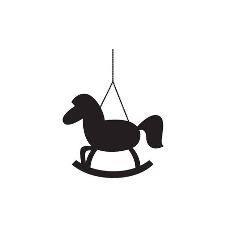 Christmas tree decorations traditional vintage horse toy black silhouette, vector illustration isolated on white background. Xmas and New Year holidays symbol.のイラスト素材