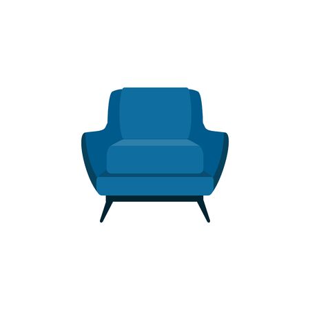 Flat cartoon blue armchair isolated on white background - comfortable modern living room furniture element for interior design. Flat vector illustrationのイラスト素材