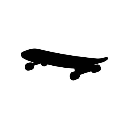 Black skateboard silhouette icon from side view - modern street sport equipment outline isolated on white background. Simple skate board symbol - flat vector illustrationのイラスト素材