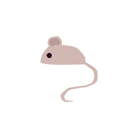 Cute little grey cartoon mouse with long tail - flat icon isolated on whiteのイラスト素材