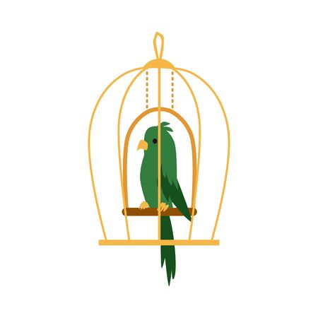 Green exotic parrot bird in cage iconのイラスト素材