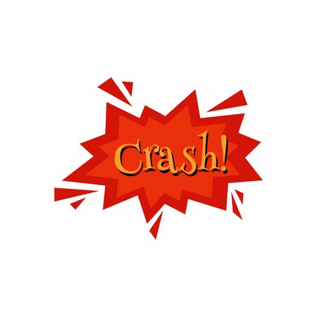 Crash! red comic book style explosion shape, flat isolated sticker on whiteのイラスト素材