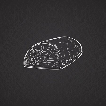 Hand drawn pork tenderloin or beef fillet. Pig meat for butcher shop, restaurant menu. Vector sketch illustration on black background.のイラスト素材