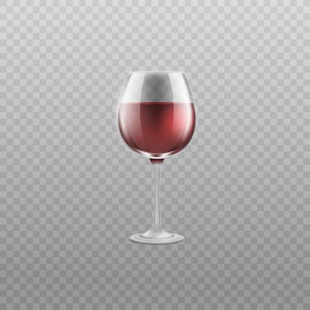 Realistic glass of red wine isolated on transparent background - alcohol drink in clear glossy wineglass. Elegant luxury vector illustration.のイラスト素材