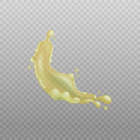 Flowing drop motion of yellow liquid on transparent background - realistic fresh juice splash flowing and falling in smooth dynamic shape. Isolated vector illustration.のイラスト素材