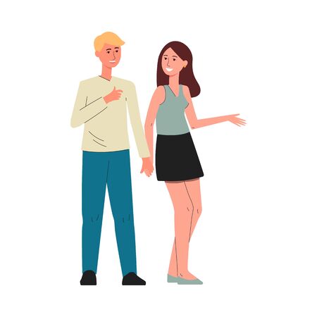 Young couple, man and woman cartoon characters  isolated on whiteのイラスト素材