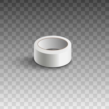White adhesive tape roll isolated on transparent background - single realistic sticky duct tape reel branding or packaging template. Vector illustration.のイラスト素材